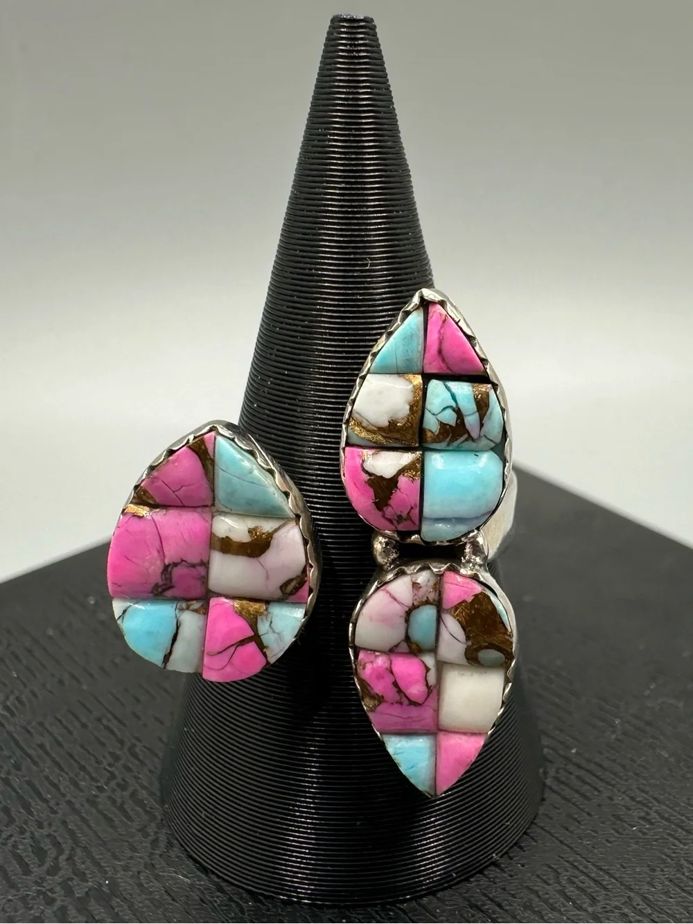 Cotton Candy Turquoise Cobblestone Sterling Silver 925 Bypass Floater Ring